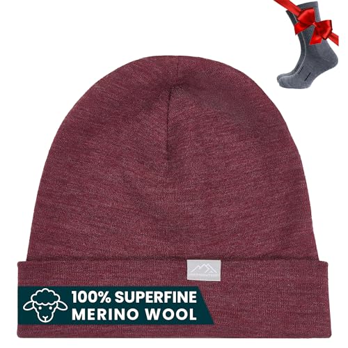 Merino.tech 100% Merino Mütze – Unisex Beanie aus Merinowolle – Warm, Weich & Atmungsaktiv für Herren und Damen (Burgundy, Large-XLarge) von Merino.tech
