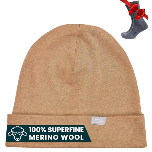 Merino.tech 100% Merino Mütze – Unisex Beanie aus Merinowolle – Warm, Weich & Atmungsaktiv für Herren und Damen (Camel, Large-XLarge) von Merino.tech