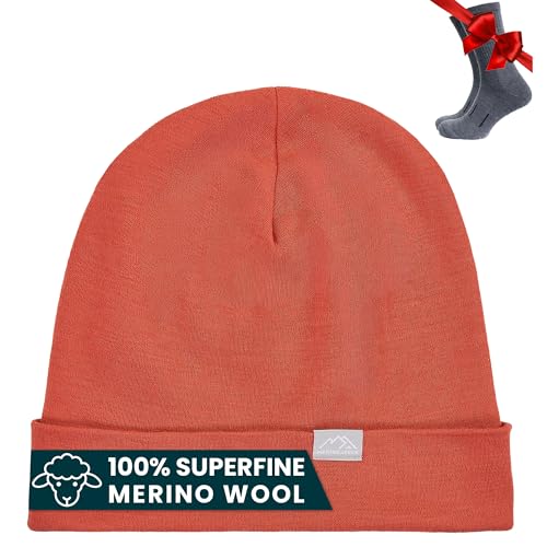 Merino.tech 100% Merino Mütze – Unisex Beanie aus Merinowolle – Warm, Weich & Atmungsaktiv für Herren und Damen (Rusty Orange, Small-Medium) von Merino.tech