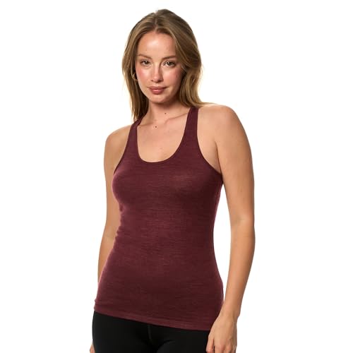 Merino.tech 100% Merino Unterwäsche Damen, Merino Unterhemd Damen, Thermo Sport Top Trägertop Tank Top aus Merinowolle (X-Large, Burgundy Tank) von Merino.tech