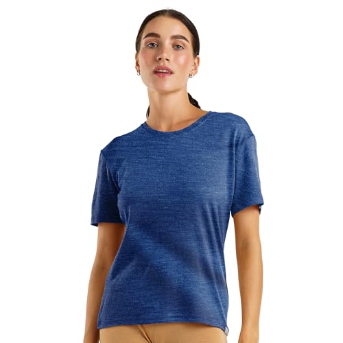 Merino.tech 100% Merino Shirt Damen Wandern - Merinowolle Tshirt Damen Kurzarm - Sport Thermo Unterhemd - Natürlich Weich Unterwäsche (X-Small, Chicago Blues Crewneck) von Merino.tech