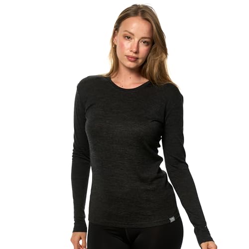 Merino.tech 100% Merino Shirt Langarm Damen, Merino Langarmshirt für Alltag, Sport & Outdoor Longsleeve Unterwäsche Damen (Large, Charcoal) von Merino.tech