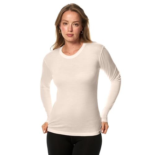 Merino.tech 100% Merino Shirt Langarm Damen, Merino Langarmshirt für Alltag, Sport & Outdoor Longsleeve Unterwäsche Damen (Medium, Cream) von Merino.tech
