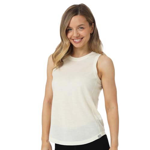 Merino.tech 100% Merino Unterwäsche Damen, Merino Unterhemd Damen, Thermo Sport Top Trägertop Tank Top aus Merinowolle (Large, Off White Tank) von Merino.tech