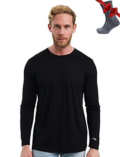 Merino.tech 100% Merino Unterwäsche Herren - Merino Langarmshirt Herren Atmungsaktiv Und Feuchtigkeitsableitend + Wollsocken (165 Black, Large) von Merino.tech