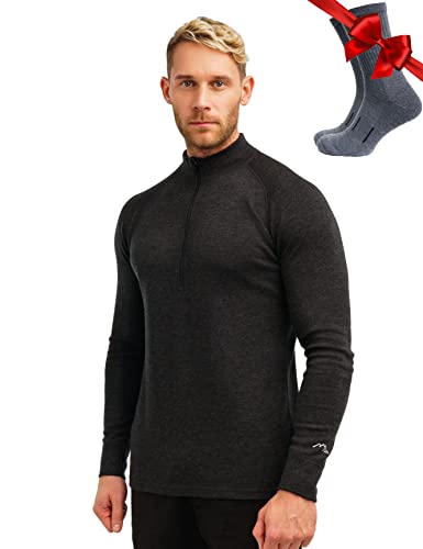 Merino.tech 100% Merinowolle Half Zip Pullover Herren – Atmungsaktiv Merino Unterwäsche Herren mit Reißverschluss (Medium, 250 Charcoal Grey) von Merino.tech