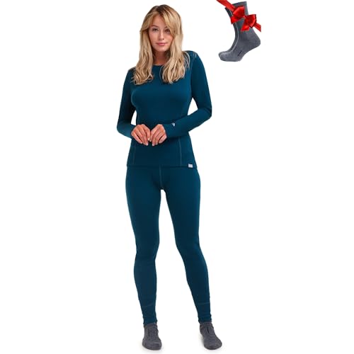 Merino.tech Merino Baselayer Set für Damen - Mittelschwere Thermo-Unterwäsche aus Merinowolle für Damen Oben und Unten (Large, 250 Deep Teal) von Merino.tech