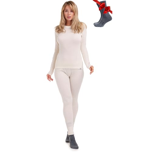 Merino.tech Merino Baselayer Set für Damen - Mittelschwere Thermo-Unterwäsche aus Merinowolle für Damen Oben und Unten (Large, 250 Natural Merinos) von Merino.tech