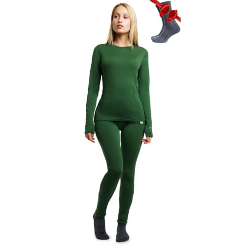 Merino.tech Merino Baselayer Set für Damen - Mittelschwere Thermo-Unterwäsche aus Merinowolle für Damen Oben und Unten (Large, 250 Olive) von Merino.tech