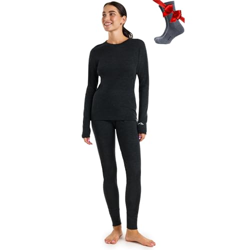 Merino.tech Merino Baselayer Set für Damen - Schwere Thermo-Unterwäsche aus Merinowolle für Damen Oben und Unten (X-Large, 320 Charcoal Grey) von Merino.tech