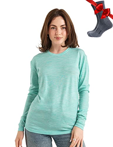 Merino.tech Merino Shirt Damen Langarm - Premium 100% Merino Unterwäsche Damen Leichte + Wollsocken (Large, 165 Mermaid Green) von Merino.tech