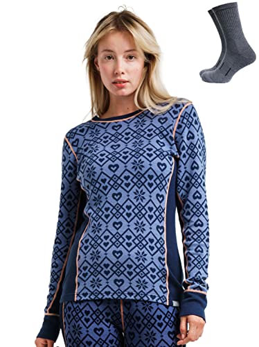 Merino.tech Merino Shirt Damen Langarm - Premium 100% Merino Unterwäsche Damen Mittel + Wollsocken (Large, 250 Holiday Lilac) von Merino.tech