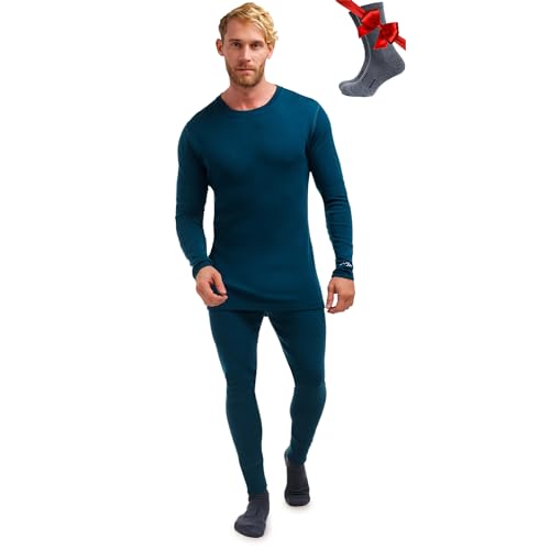 Merino.tech Merino Wool Baselayer Herren Set - Mittelschwer Merino Wool Thermounterwäsche für Herren Long John Set - Oben und Unten (Large, 250 Deep Teal) von Merino.tech