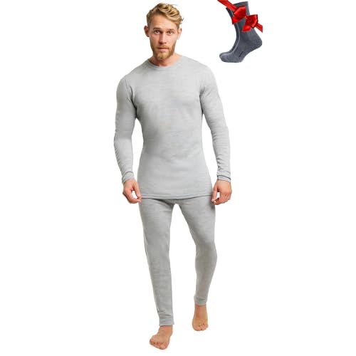 Merino.tech Merino Wool Baselayer Herren Set - Mittelschwer Merino Wool Thermounterwäsche für Herren Long John Set - Oben und Unten (Large, 250 Heather Grey) von Merino.tech