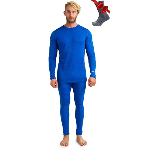 Merino.tech Merino Wool Baselayer Herren Set - Mittelschwer Merino Wool Thermounterwäsche für Herren Long John Set - Oben und Unten (Medium, 250 Cobalt Blue) von Merino.tech