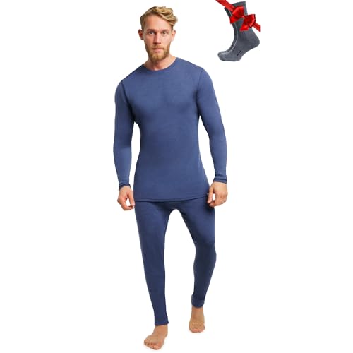 Merino.tech Merino Wool Baselayer Herren Set - Mittelschwer Merino Wool Thermounterwäsche für Herren Long John Set - Oben und Unten (Small, 250 Windsor Blue) von Merino.tech