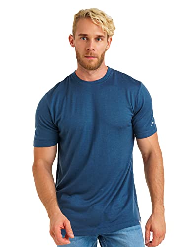 Merino.tech Merinowolle-T-Shirt für Herren – Unterhemd aus 100% Bio-Merinowolle, leichte Basisschicht (Large, Denim Blue) von Merino.tech