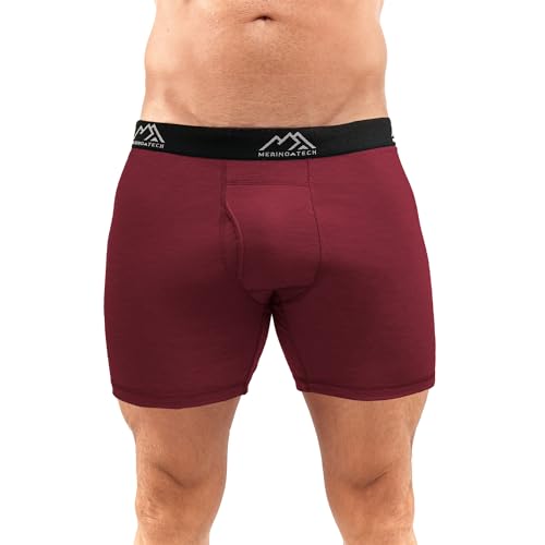 Merino.tech Unterwäsche Herren - 100% Merino Boxershorts Herren Wolle, Atmungsaktiv Und Feuchtigkeitsableitend (1 Pack - 170 Burgundy, X-Large) von Merino.tech