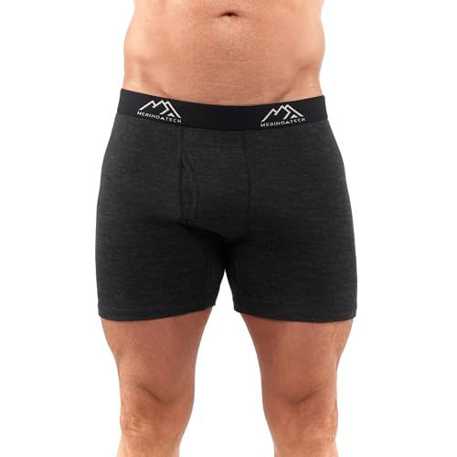 Merino.tech Unterwäsche Herren - 100% Merino Boxershorts Herren Wolle, Atmungsaktiv Und Feuchtigkeitsableitend (X-Large, 1 Packung – 170 Anthrazit) von Merino.tech