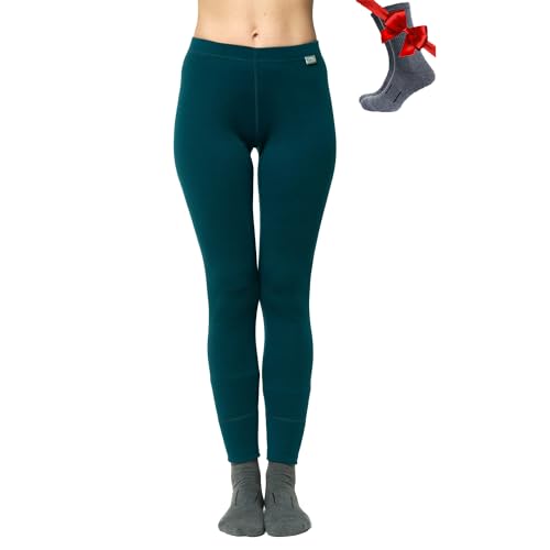 Merinowolle Thermounterwäsche Damen - Merino Unterhose Damen Merino Leggings + Wollsocken (X-Small, 320 Deep Teal) von Merino.tech