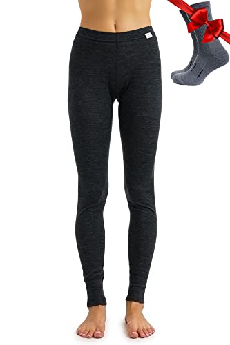 Merinowolle Thermounterwäsche Damen - Merino Unterhose Damen Merino Leggings + Wollsocken (XX-Large, 165 Charcoal Grey) von Merino.tech