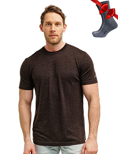Premium Merino Shirt Herren Kurzarm - Thermooberteile 100% Merino Unterwäsche Herren + Wanderwollsocken (Large, Metal Grey) von Merino.tech