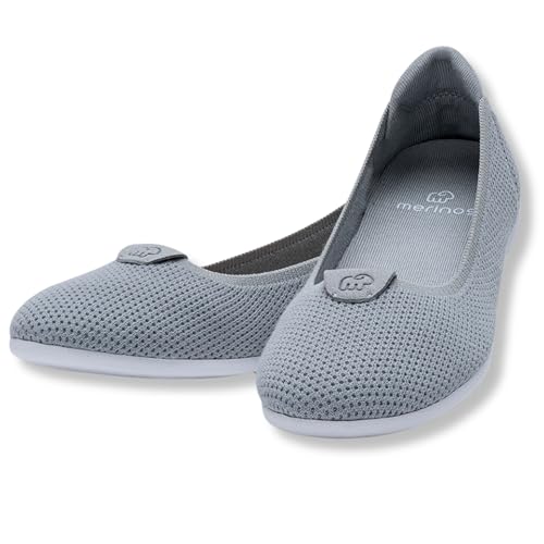 Merinos® Ballerina Schuhe Damen 70% australischer Merinowolle Hell-Grau - Sommer Barfuß-Ballerinas bequem, atmungsaktiv Slip-On - Flache Barfuss Damen-Schuhe ohne Schnürsenkel - Women Shoes Gr. 37 von Merinos