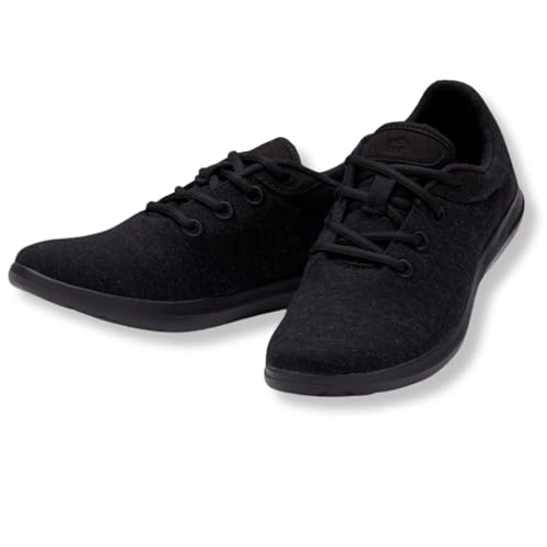 Merinos® Sneaker Herren Schuhe Merinowolle Schwarz - Lace Up Sommer Freizeitschuhe & Sportschuhe bequem, atmungsaktiv, leicht Männer & Herren-Schuhe mit Schnürsenkel - Shoes Men Gr. 46 von Merinos