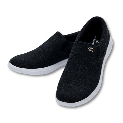 Merinos® Sneaker Slip-On Damen Schuhe Merinowolle Schwarz-Weiß - Sommer Sport- & Freizeitschuhe bequem atmungsaktiv leicht - Schlupfschuh Slipper Frauen & Damen-Schuhe ohne Schnürsenkel Shoes Women 42 von Merinos