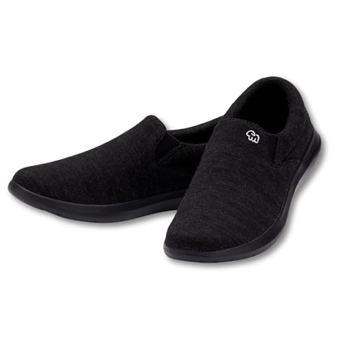 Merinos® Sneaker Slip-On Herren Schuhe Merinowolle Schwarz - Sommer Freizeitschuhe & Sportschuhe bequem atmungsaktiv leicht - Schlupfschuh Slipper Männer & Herren-Schuhe ohne Schnürsenkel Shoes Men 44 von Merinos