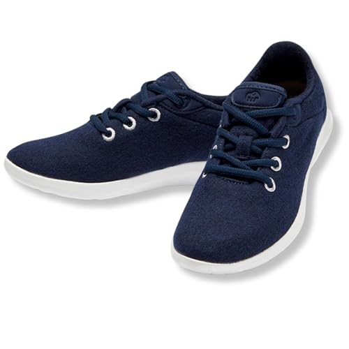 Merinos Damenschuhe Sneaker Lace Up Bequeme Sportschuhe aus Merinowolle Dunkelblau-Weiß Damen Breite Ausführung Größe 40 Freizeitschuhe elegant und bequem Wolle von Merinos