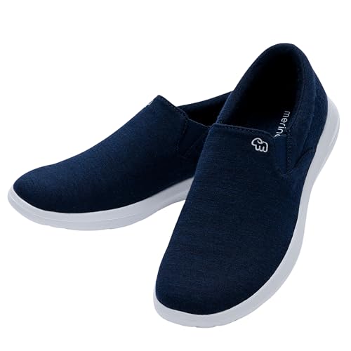 Merinos® Sneaker Slip-On Herren Schuhe Merinowolle Dunkel-Blau-Weiß - Sommer Freizeitschuhe & Sportschuhe bequem atmungsaktiv leicht - Schlupfschuh Männer Herren-Schuhe ohne Schnürsenkel Shoes Men 45 von Merinos