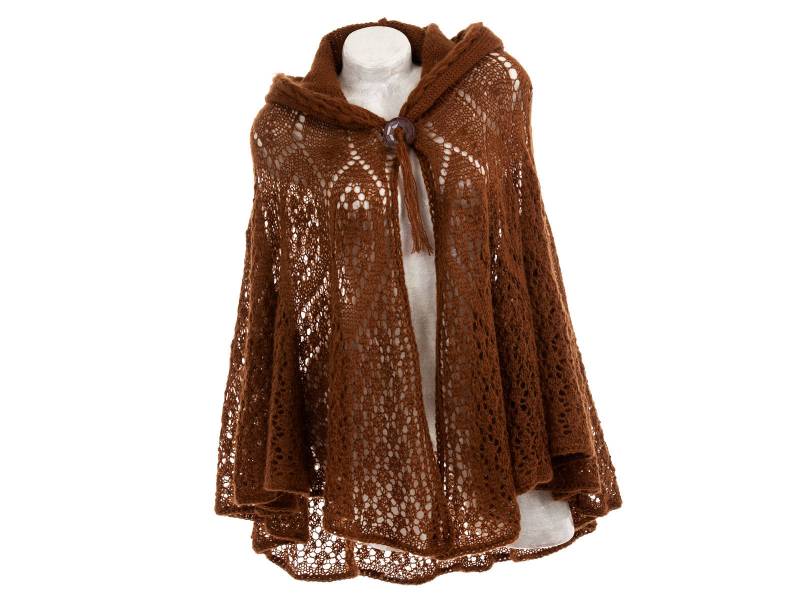 Häkelcape Mit Kapuze, Braune Offene Strickjacke, Handgestrickte Offene Damen Poncho von Merinossa