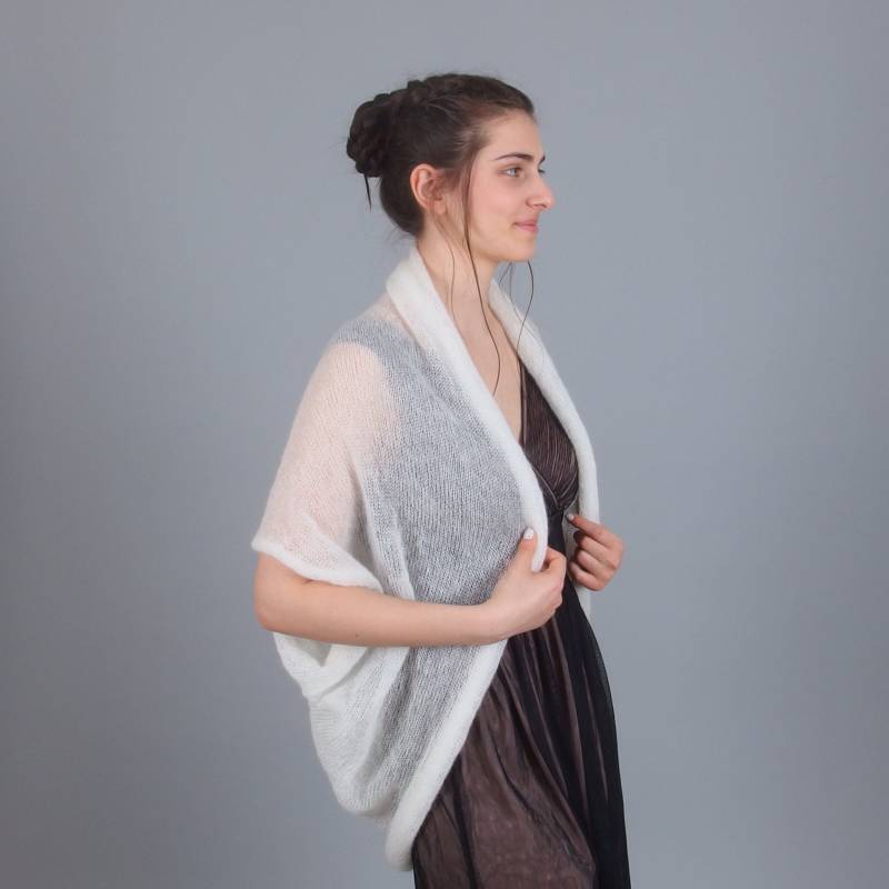 Lange Ärmellose Strickjacke, Mohairpullover, Brautjungfernpullover, Weicher Fuzzy Übergröße Bolero Shrug von Merinossa