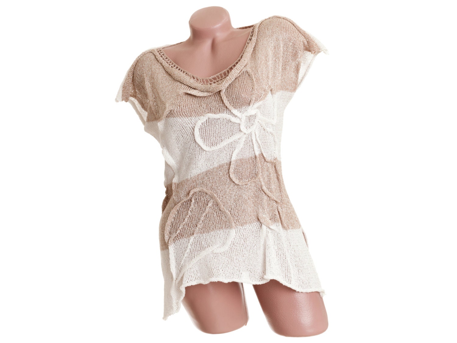 Leichtes Sommer Top - Gestreiftes Blumen Top Ärmellose Bluse Strickbluse Light Strick von Merinossa