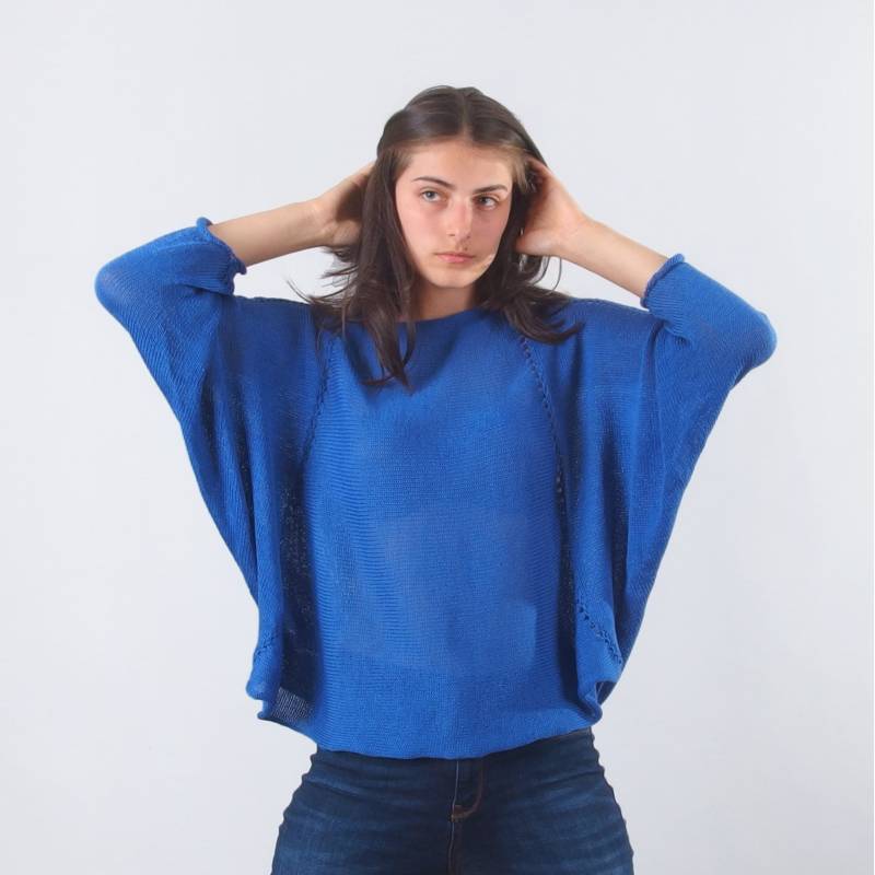 Merino Wolle Fledermaus Ärmel Pullover, Dolman Geräumige Strickbluse, Blauer Leichter Übergroßer Weiche Warme 100% Natürliche Merino Wolle Fledermaus Ärmel Pullover, Dolman Geräumige Strickbluse, Blauer Leichter Übergroßer Weiche Warme 100% Natürliche von Merinossa