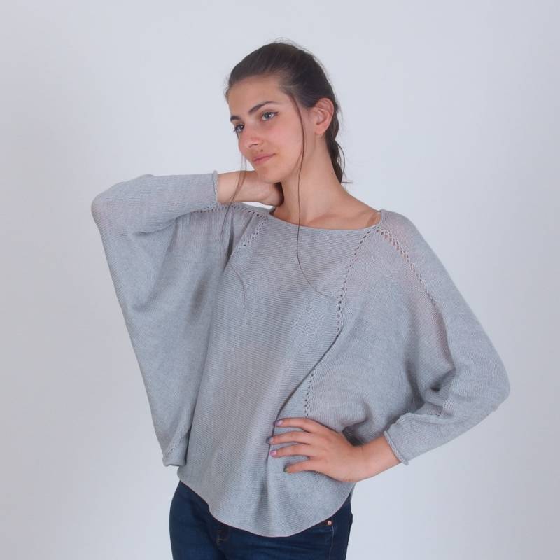 Merino Wolle Fledermaus Ärmel Pullover, Dolman Geräumige Strickbluse, Hellgrauer Leichter Übergroßer Weiche Warme 100% Natürliche Merino Wolle Fledermaus Ärmel Pullover, Dolman Geräumige Strickbluse, Hellgrauer Leichter Übergroßer Weiche Warme 100% Natürliche von Merinossa