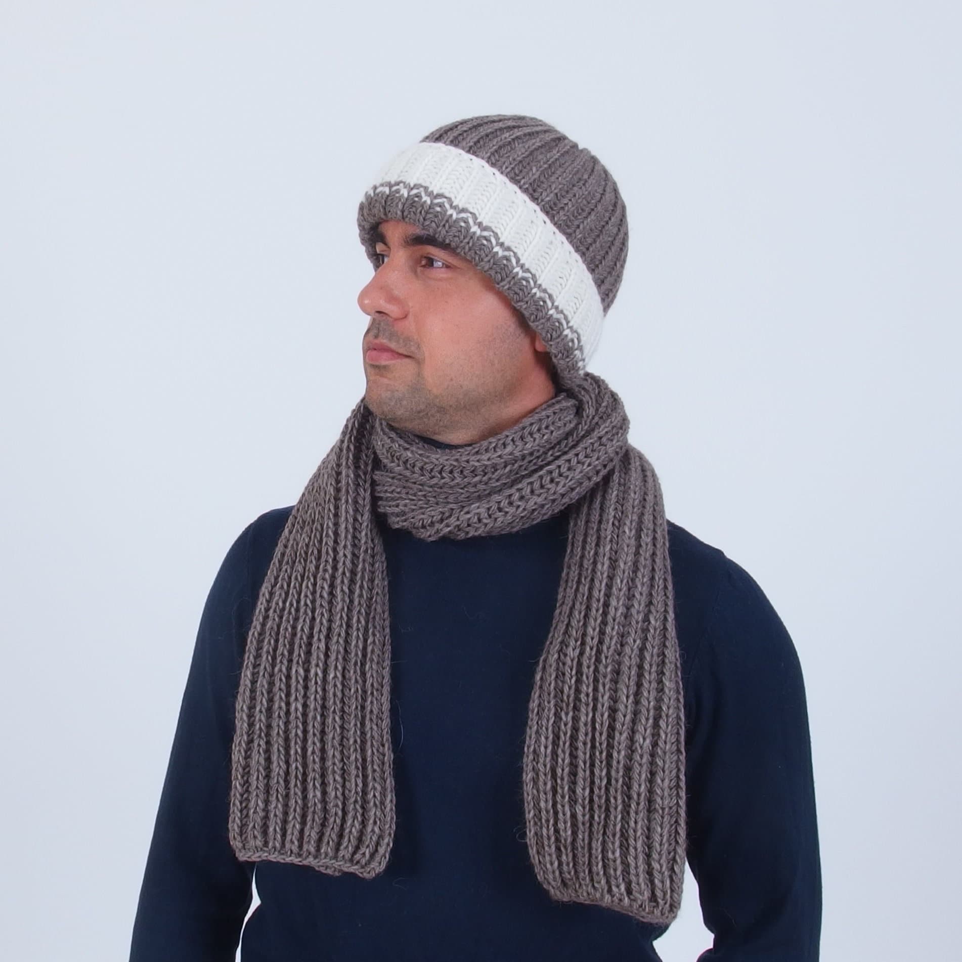 Wintermütze Und Schal Für Herren, Dicke Grobstrick Wintermütze, Alpaka Wolle Warme Merino Mütze von Merinossa