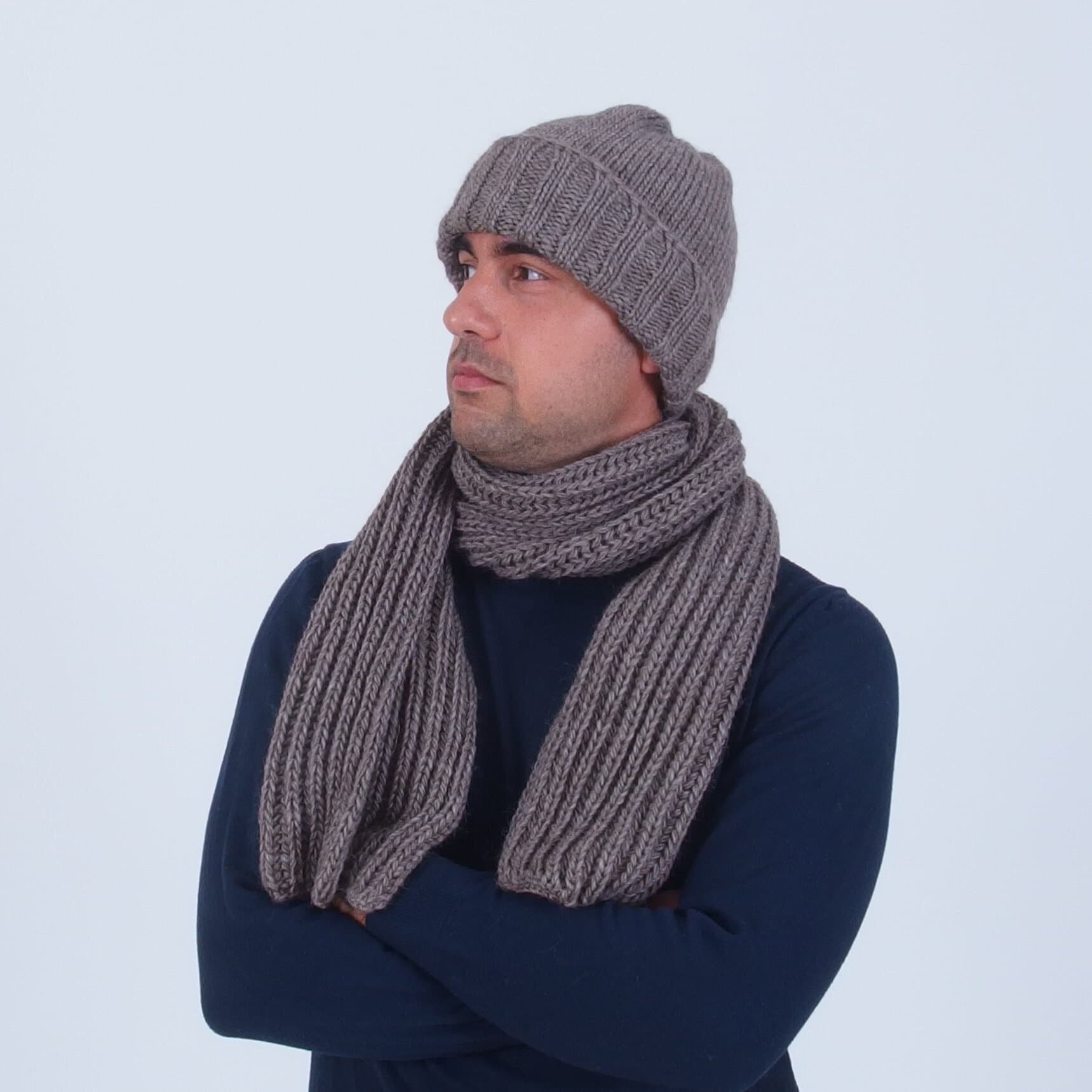 Wintermütze Und Schal Für Herren, Dicke Grobstrick Wintermütze, Alpaka Wolle Warme Merino Mütze von Merinossa