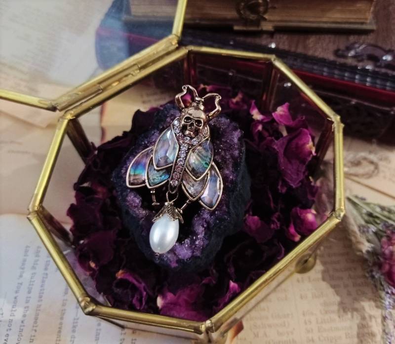 Totenkopf Käfer Brosche | Skull Bug Brooch Wicca Witchy Gothic Geschenk von Meriscordia