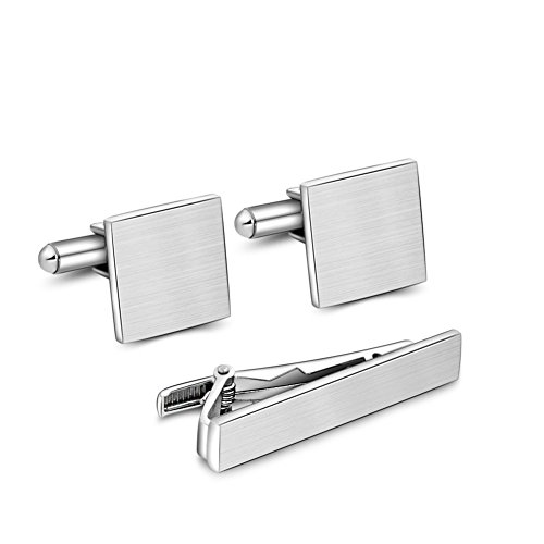 Merit Ocean Manschettenknöpfe Herren und Krawattennadel Set Silber Cufflinks Manschetten Knopf Edelstahl für Hemd Hochzeit Geburtstag Geschenk Valentinstagsgeschenk von Merit Ocean