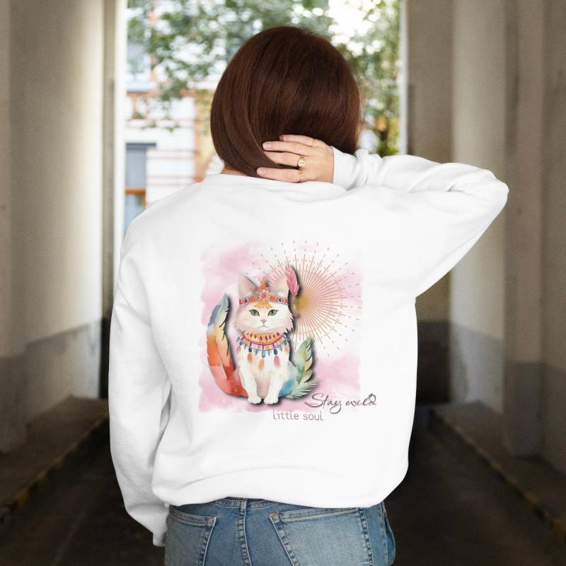Boho Cat Hoodie - Stay Wild Little Soul Pink Aesthetic Cat Sweatshirt Spiritual Self Love Gift, Oversized Hoodie von MerkerHarmsDesigns