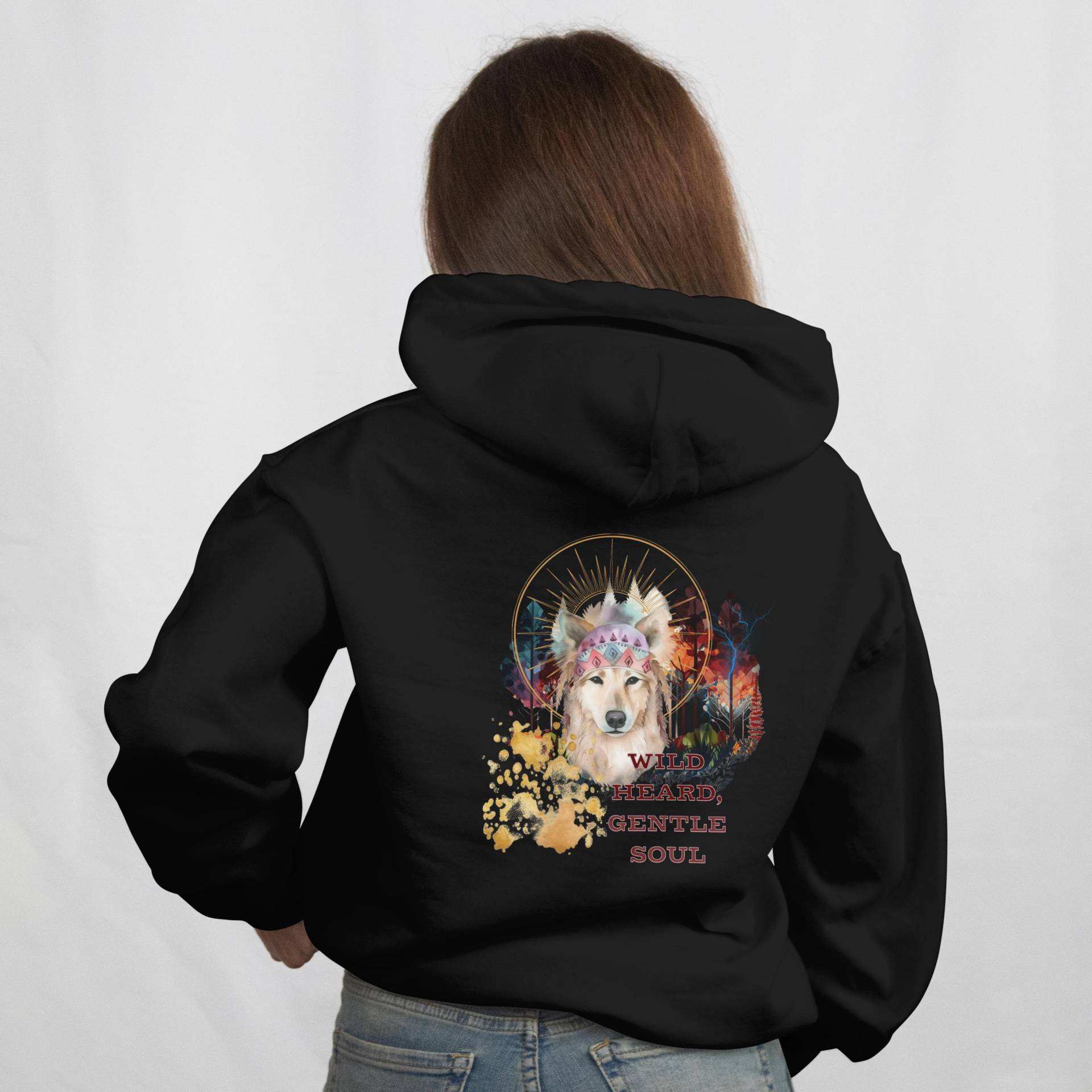 Boho Hund Spruch Hoodie - Wild Heart Gentle Soul Geschenk Für Hundeliebhaber Vintage Design, Oversized Hoodie von MerkerHarmsDesigns