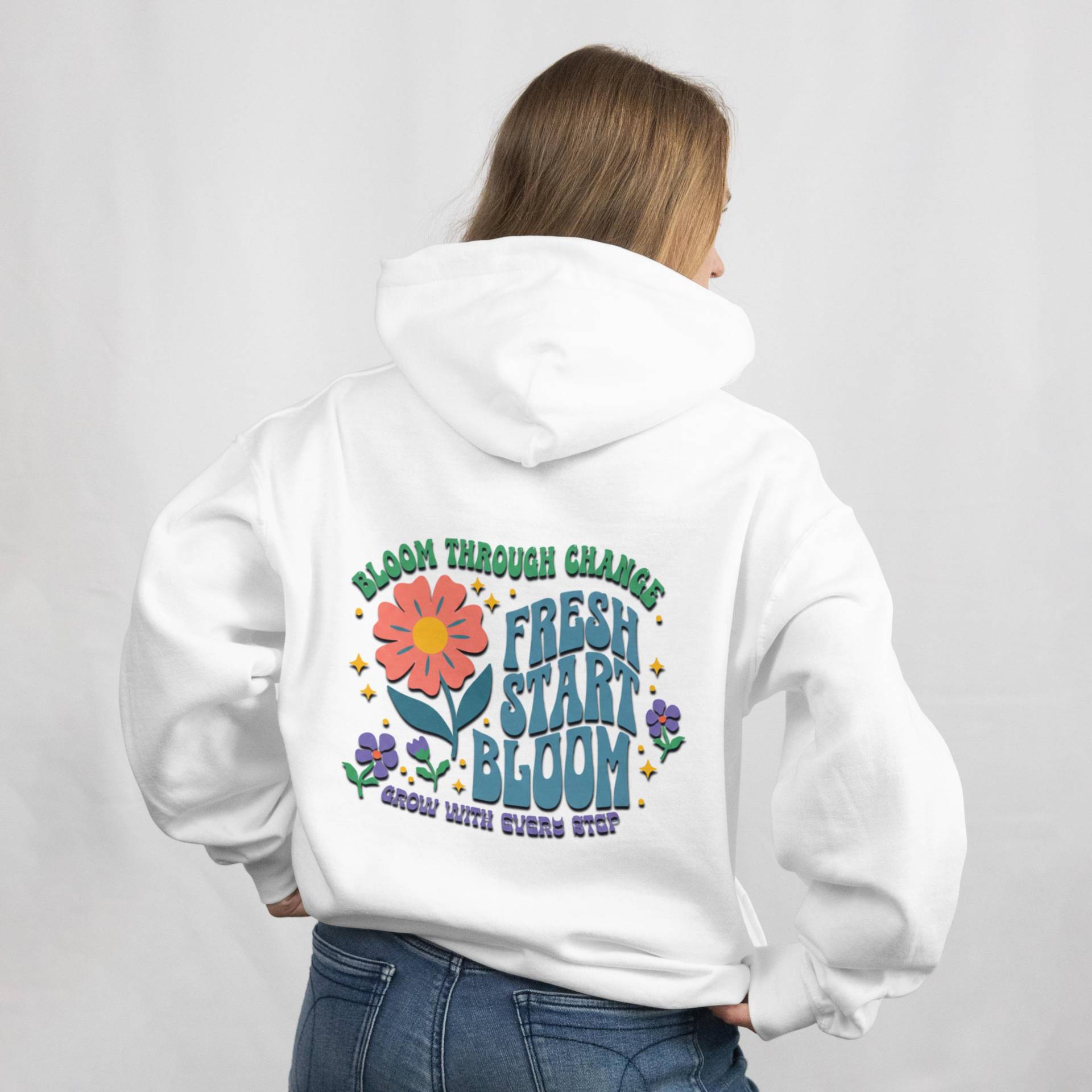 Motivations Hoodie, Retro Blumen Fresh Start Bloom, Positiver Affirmations Ideal Als Geschenk, Boho Flower Pullover von MerkerHarmsDesigns