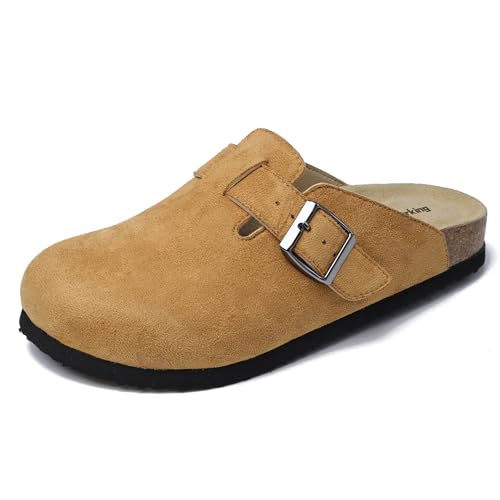 Merking Damen Pantoletten Sandalen mit Natur Kork Fussbett Bequeme Schuhe Clogs Sommer Hausschuhe Gartenschuhe BT666-Brown-EU44 von Merking