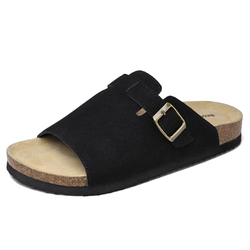 Merking Damen Pantoletten Sandalen mit Natur Kork Fussbett Bequeme Schuhe Clogs Sommer Hausschuhe Gartenschuhe XZ7762-Black-EU38 von Merking