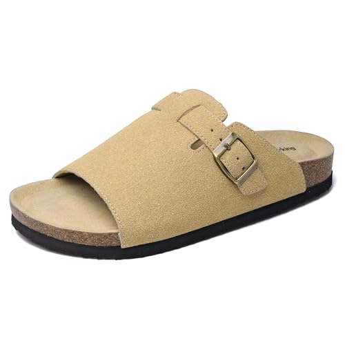 Merking Damen Pantoletten Sandalen mit Natur Kork Fussbett Bequeme Schuhe Clogs Sommer Hausschuhe Gartenschuhe XZ7762-LightBrown-EU41 von Merking