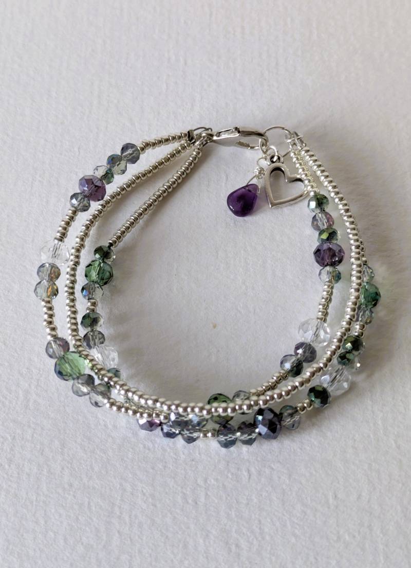 Buntes Perlenarmband Kristallglasperlen Silber von MerlesJewellery