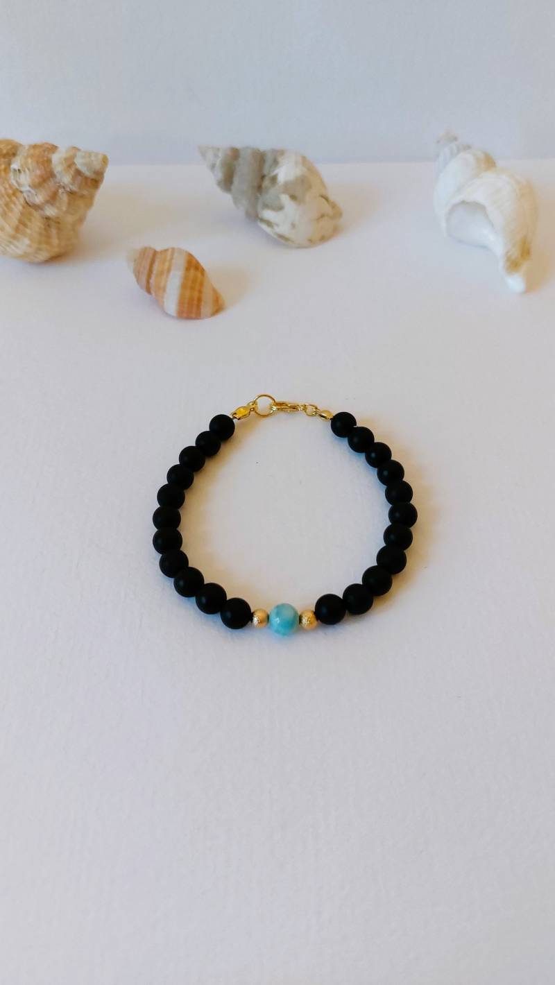 Larimar Armband Schwarzer Achat Gold Larimar Armband Schwarzer Achat Gold von MerlesJewellery