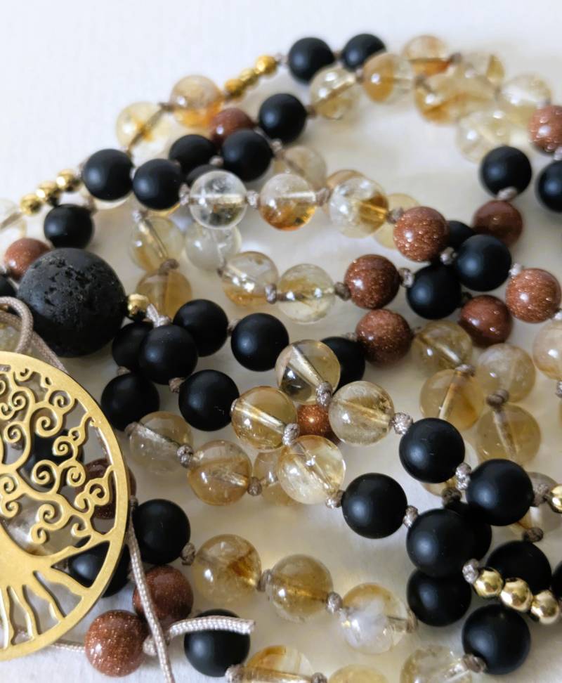 Mala Kette Citrin Achat Goldflusscrystall Gold Handgefertigt von MerlesJewellery